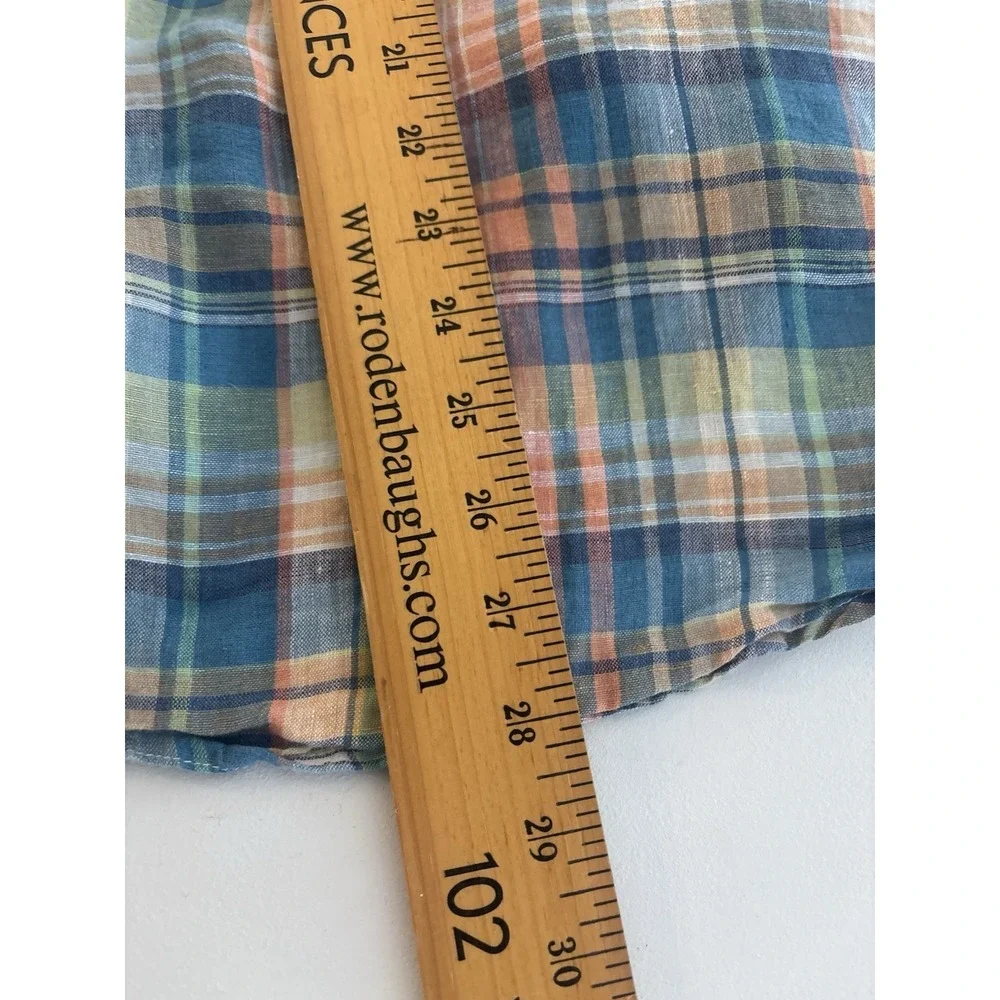 Ralph Lauren Shirt Youth‎ XL 18- 20 Plaid 100% Linen Madras Short Sleeve Button